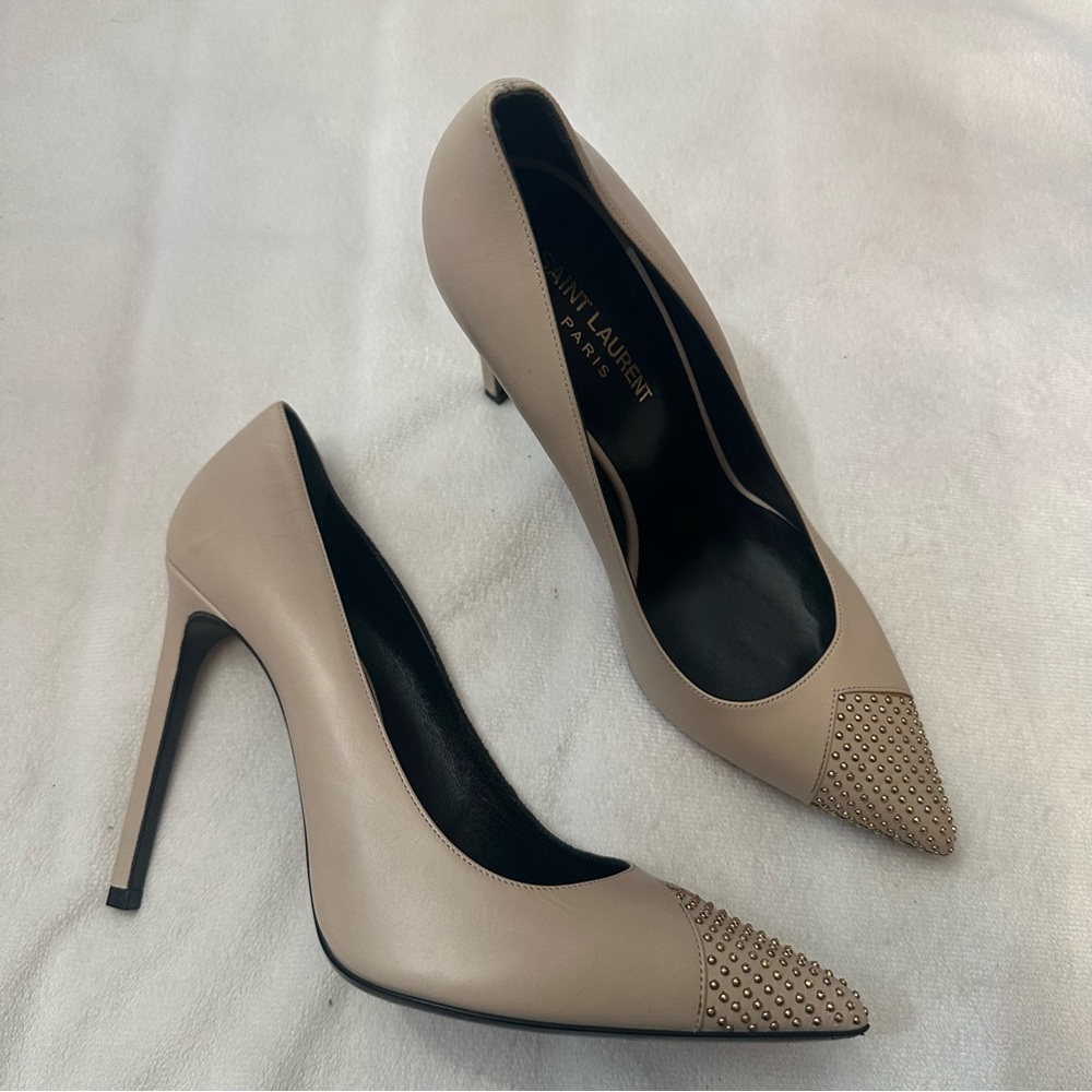 Saint Laurent Paris Beige Studded Cap Toe Pumps Size ysl 39EU - Picture 3 of 11